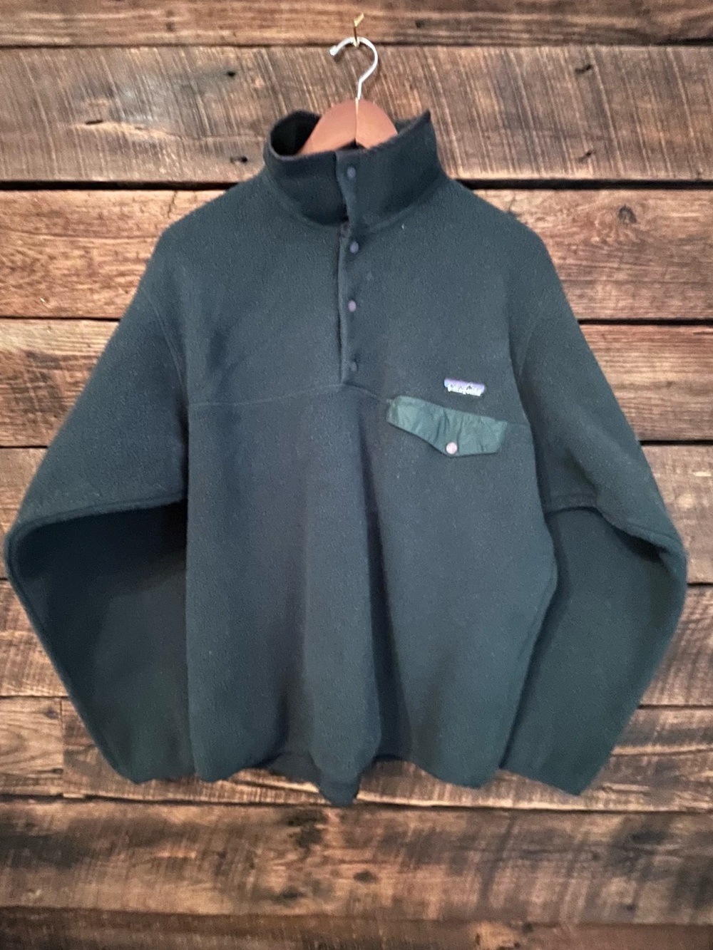Vintage 90s Patagonia Synchilla snap front fleece pullover dark green